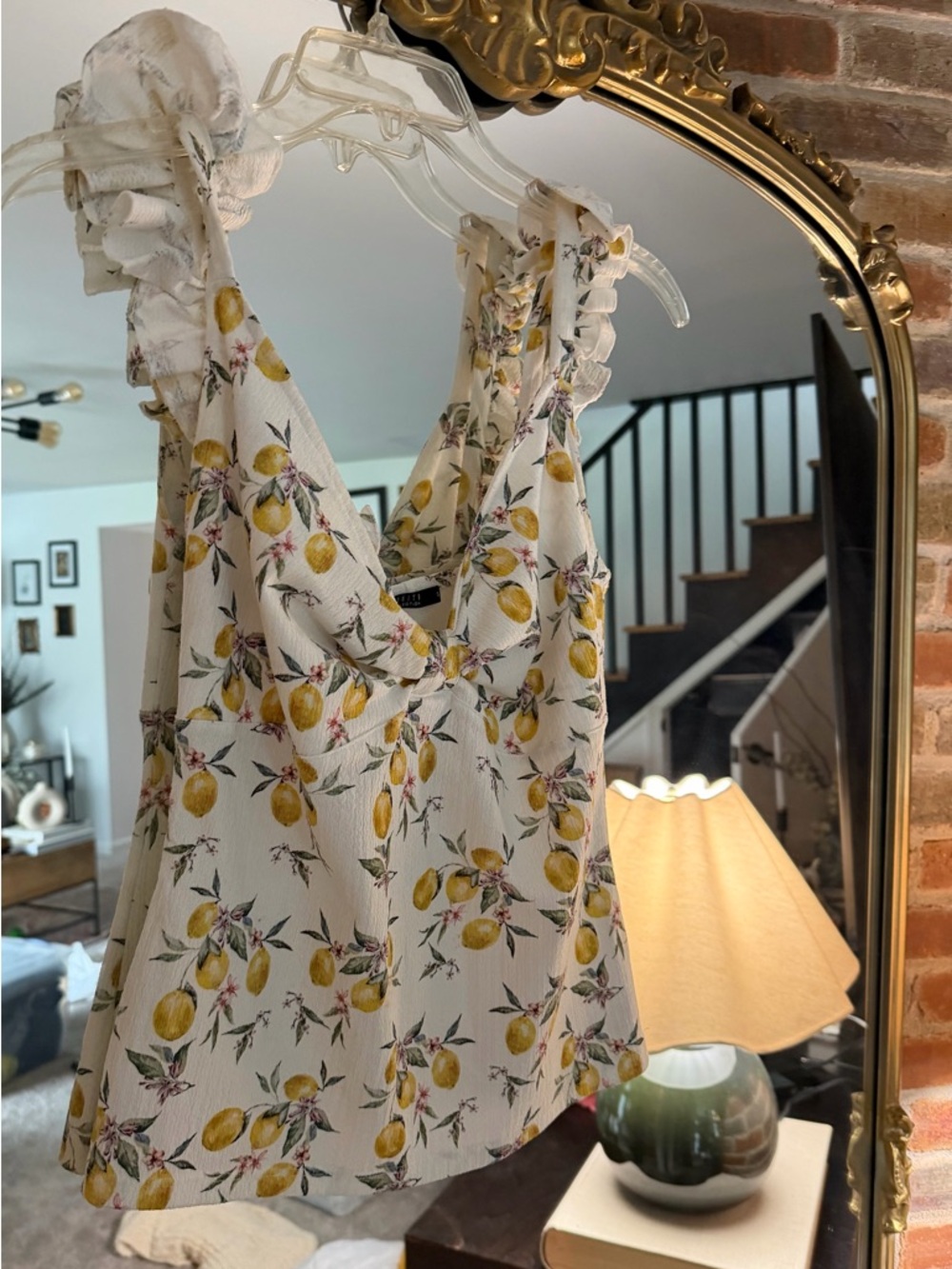 Floral Lemon Ruffle Strap Camisole - White/Yellow